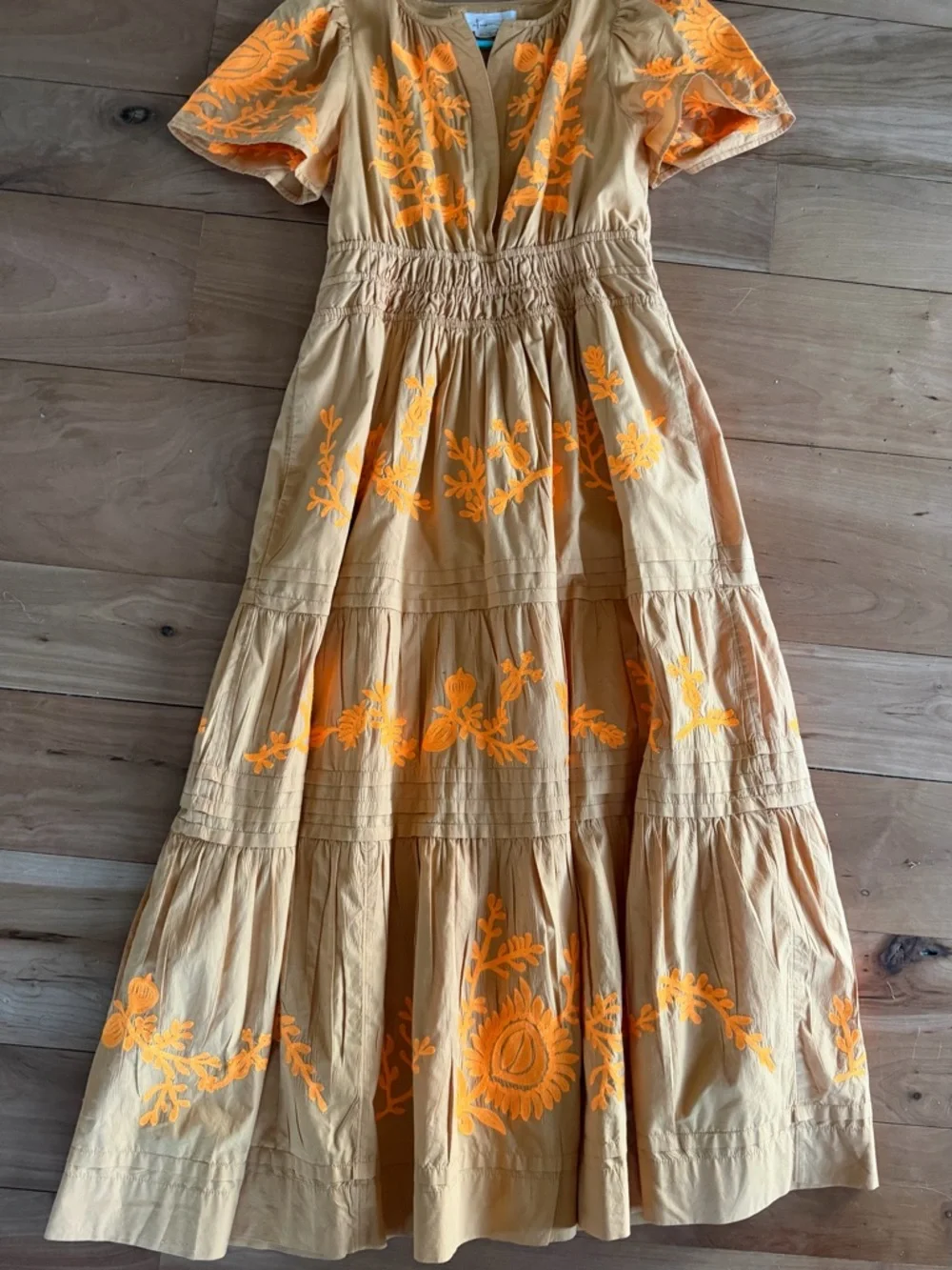 Anthropologie Women's Somerset Pleated Orange Embroidered Floral Maxi Dress XSP - Picture 15 of 16